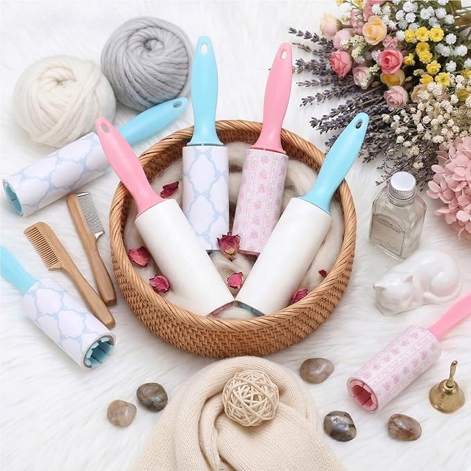 Zhehao 40 Pcs Mini Lint Rollers for Pet Hair Travel Size Clothes Sticky Lint Removers Blue Pink Roller Hair Removal Tools for Dog, Cat, Furniture, Travelers, Pet Owners