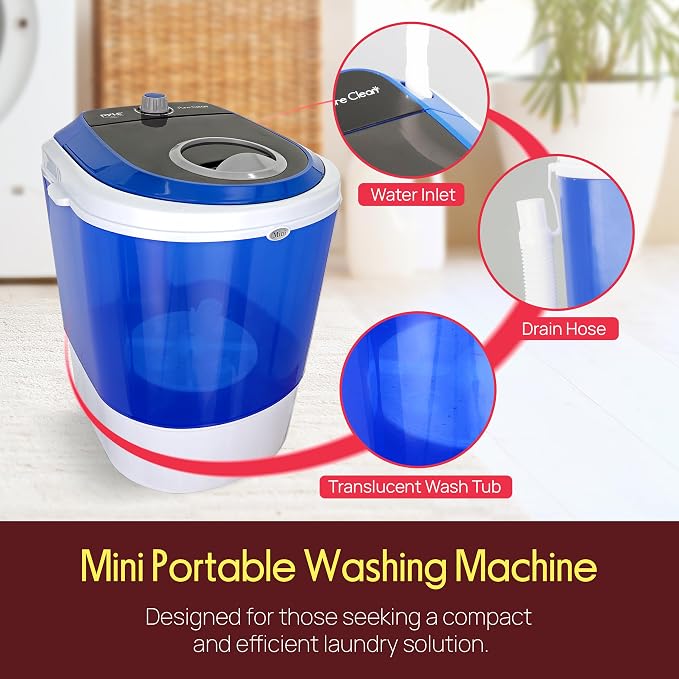 Electric Small Portable Compact Washer, Washing Machine | for Dorms, College Rooms, RV Camping, (PUCWM11)