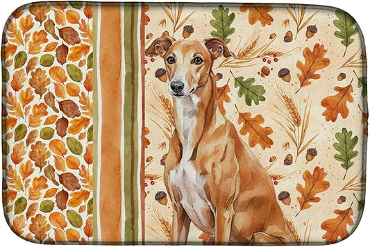 Caroline's Treasures Red Greyhound Heirloom Fall Dish Drying Mat Absorbent Dish Drying Mat Pad for Kitchen Counter Dish Drainer Mat for Countertop, 14 x 21", Multicolor