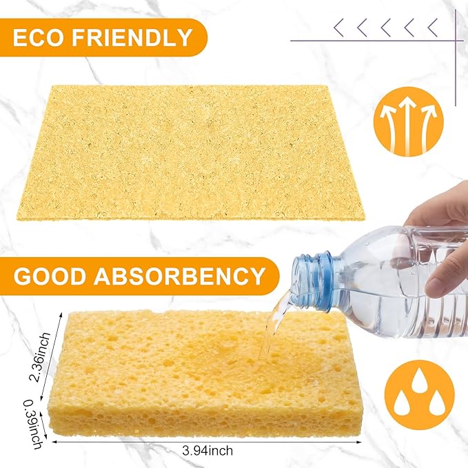 Zhengmy 200 Pieces Sponges Bulk Sponges Kitchen Compressed Sponge Natural Dish Sponge Compressed Wood Pulp Cleaning Without Scratching for Kitchen Bathroom, 3.9 x 2.4 x 0.12 Inch (Yellow)