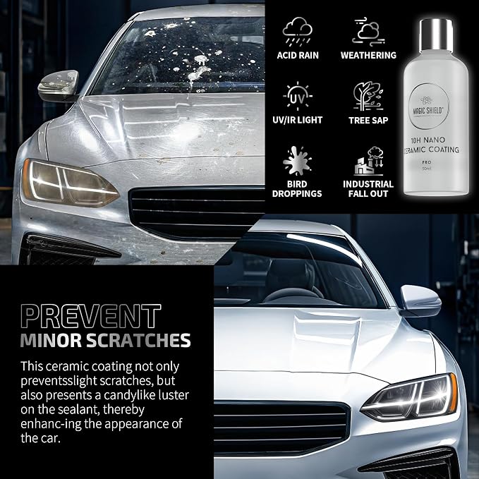 Magic Shield Ceramic Coating PRO 10H - Self-Healing | Long lasting for 2 cars+ | Advanced SiO2 Protection | Easy Application | Candy-Like Gloss | Perfect for Cars, Motorcycles, RVs, and Boats (50ml)