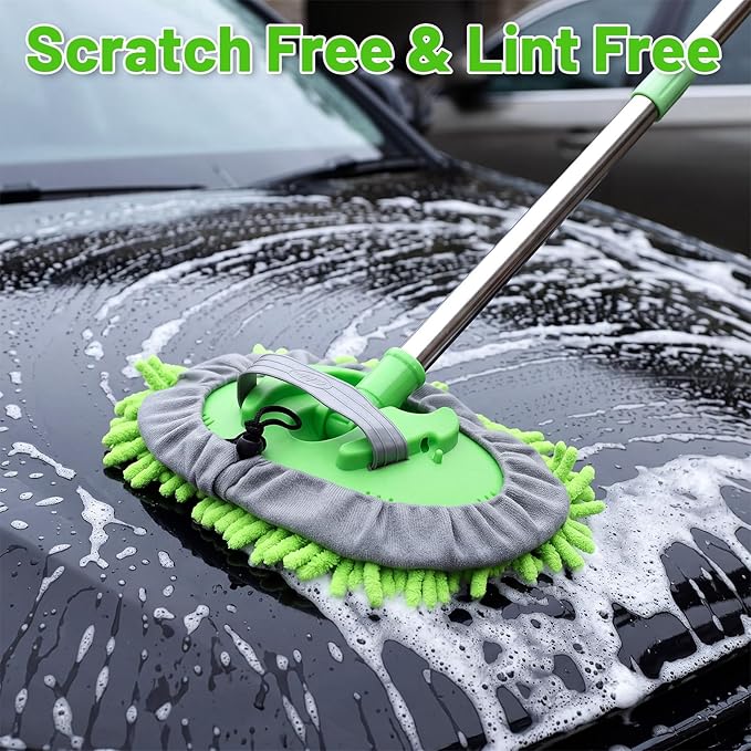 2 Pack 360° Spin Mop with 2 Microfiber Mop Refills, Extendable 63" Stainless Steel Handle for Easy Floor, Ceiling, Wall & Window Cleaning, Household Mops(Green)