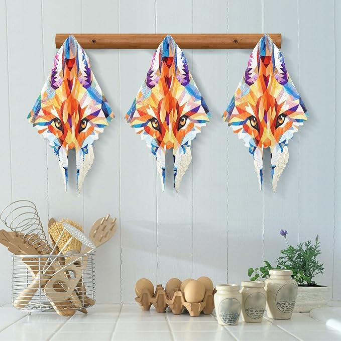 Fox Geometric Kitchen Towels Dish Cloths Set of 6 Microfiber Cleaning Cloths for Cars Super Absorbent Machine