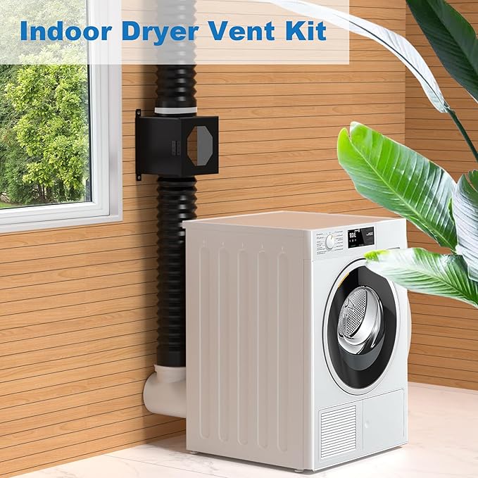 Dryer Lint Trap Indoor Vent Kit, 90 Degree Elbow Metal Lint Catcher Box with Vent Duct Hose Clamps, Sealing Tape, Cleaning Brush & Filter Screens, Space Saving Dryer Vent Connector Set
