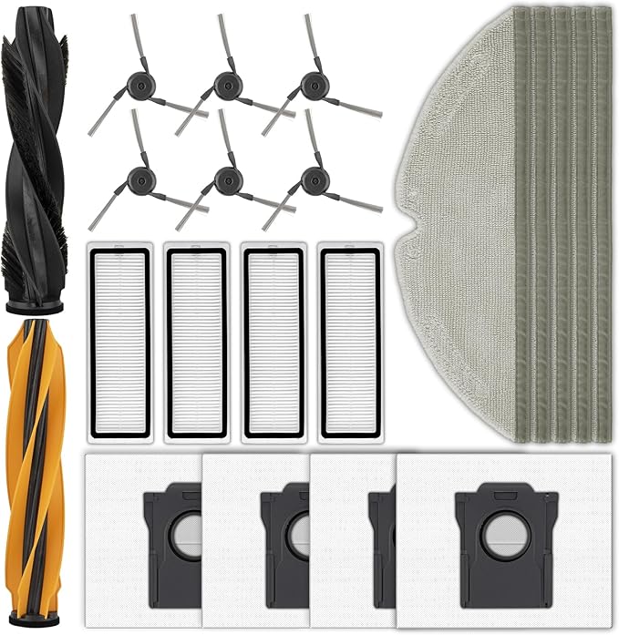 (21 Pack) D20 Pro Plus Replacement Parts Compatible with Dreame D20 Pro Plus Robot Vacuum Cleaner, 2 Roller Brushes, 5 Mop Pads, 4 HEPA Filters, 4 Dust Bags, 6 Side Brushes, Accessories Kit