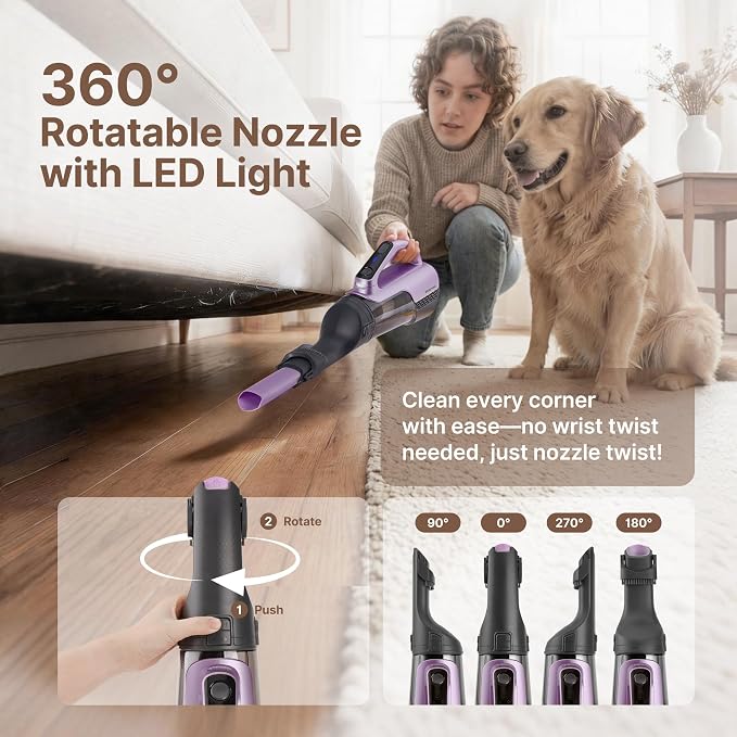 Shop-Vac S2 12V Handheld Vacuum Cordless, Rotatable Nozzle, Dual-Speed Powerful Portable Car Vacuum Rechargeable, Wall-Mounted Lightweight Hand Vacuum for Home & Car, LED, HEPA Filter, Purple