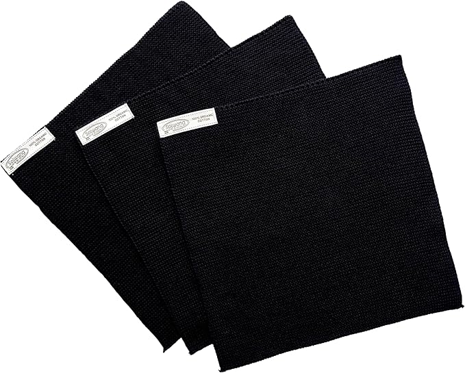 Solwang 3-Piece Danish Cotton Dishcloths in 100% Certified Organic Cotton Made in India (Solid Black Organic Trio)