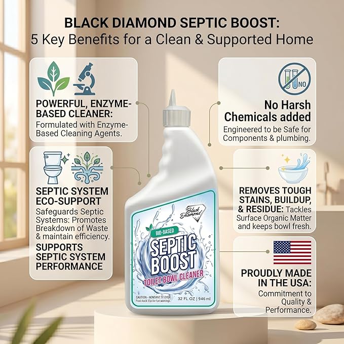 Septic Boost Septic Safe Toilet Bowl Cleaner - Acid-Free Toilet Cleaner with Enzymes for Septic Tank Treatment - Effective Cleaning & Deodorizing Bio-Based Liquid Toilet Bowl Cleaner (1-Gallon)