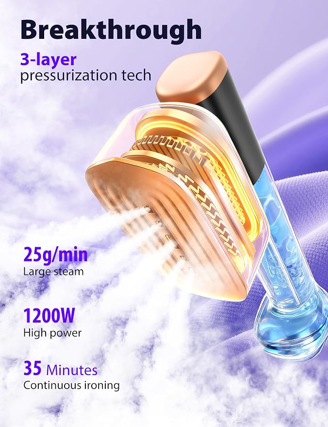 Travel Steamer for Clothes with 180 ml Water Tanks,15s Fast Heat-up,24 g/min Strong Steam Performance, Portable Garment Steamer with Touch Control, LED Display, Steam Iron Black