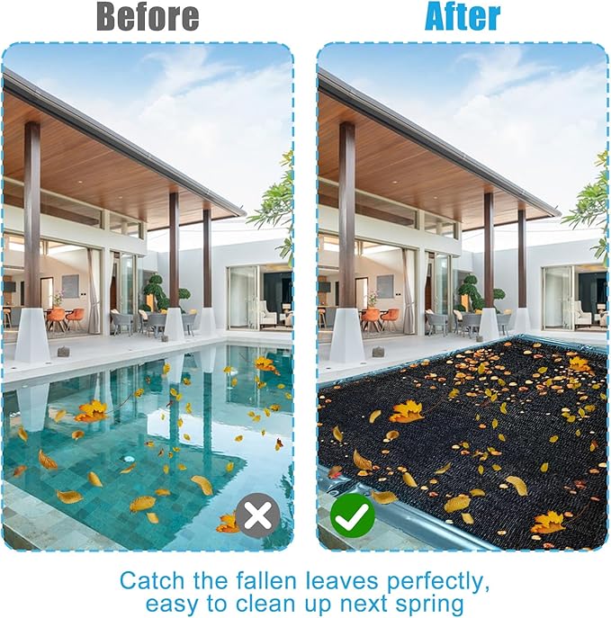 16 x 32FT Pool Leaf Net Cover- Leaf Netting for Inground and Above Ground Rectangle Swimming Pools Fine Mesh Pool Screen Cover,Winter Above Ground Pool Screen Cover, Catching Leaves, Sunshade