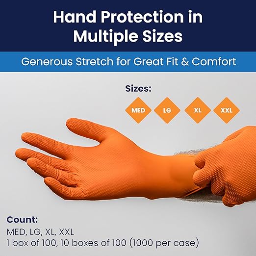 Adenna CAT458 Catch 9 Mil Powder-Free Nitrile Gloves, Raised Grip, X-Large, Orange, Box of 100