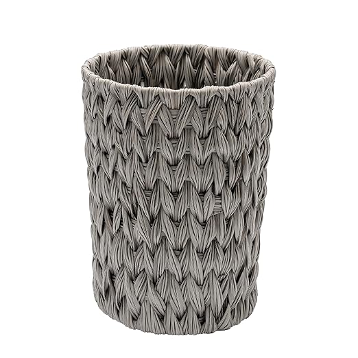 GRANNY SAYS Small Wicker Trash Can, 2 Gallon Bathroom Waste Basket, Small Bathroom Garbage Can, Plastic Trash Basket for Decor, Round Wastebaskets for Office, Bedroom, Cabinet, Grey