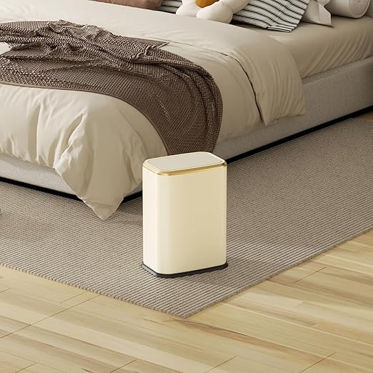 Bathroom Trash Can with Lid 8L/2.1 Gallon Beige Trash Can Small Garbage Can with Swing Top Lid Slim Stainless Steel Garbage Can with 100 Counts Trash Bags for Bathroom Bedroom Kitchen Office Toilet