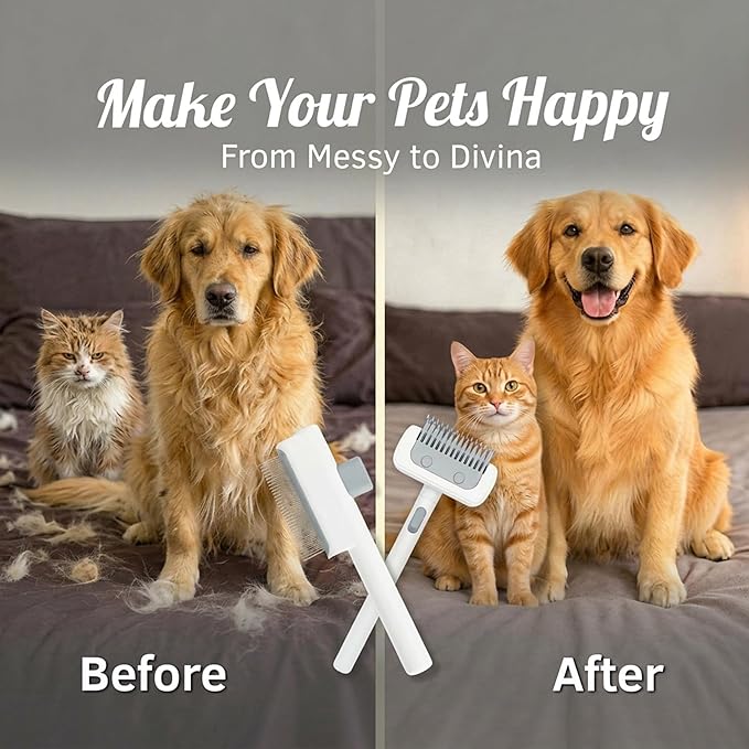 4-in-1 Pet Hair Remover Set - Cat & Dog Deshedding & Dematting Tool - Reusable Lint Roller for Couch, Carpet, Clothes, Bed & Car - Undercoat Grooming Comb, Shedding Brush & Dog Hair Rake