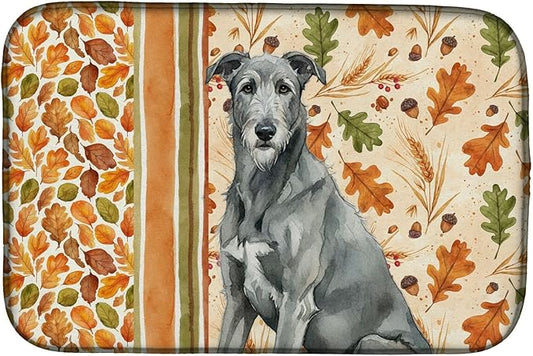 Caroline's Treasures Gray Irish Wolfhound Heirloom Fall Dish Drying Mat Absorbent Dish Drying Mat Pad for Kitchen Counter Dish Drainer Mat for Countertop, 14 x 21", Multicolor