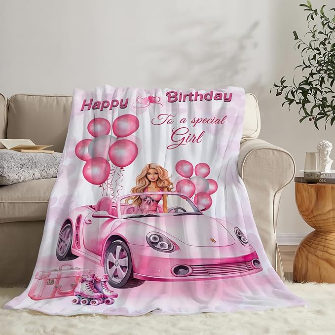 Tijuboni Pink Doll Love Throw Blanket Birthday Gifts for Girls Women Kids Adults Soft Flannel Fleece Blanket for Couch Sofa Bed Home Decor 60"x80"