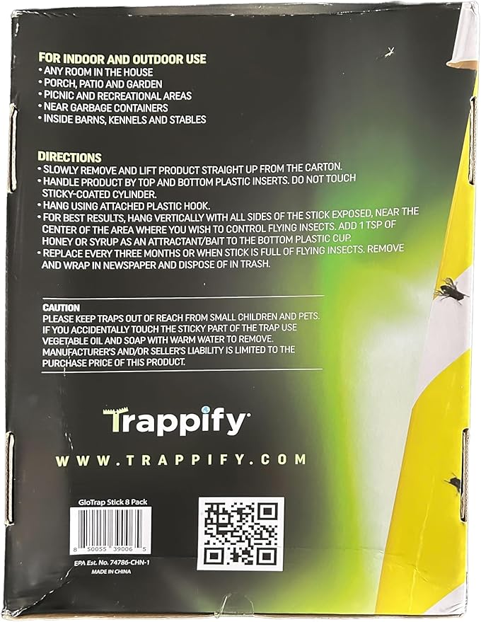 Glow-in-The-Dark Flies Stick by Trappify: Indoor & Outdoor Flying Insect Trap | Water-Resistant Sticky Traps for Fruit Fly Traps for Indoors and Fly Trap Indoor (8 Pack)