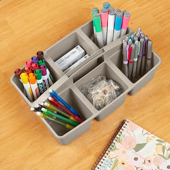 ECR4Kids 6-Compartment Large Plastic Caddy, Multipurpose Organization, Grey, 6-Pack