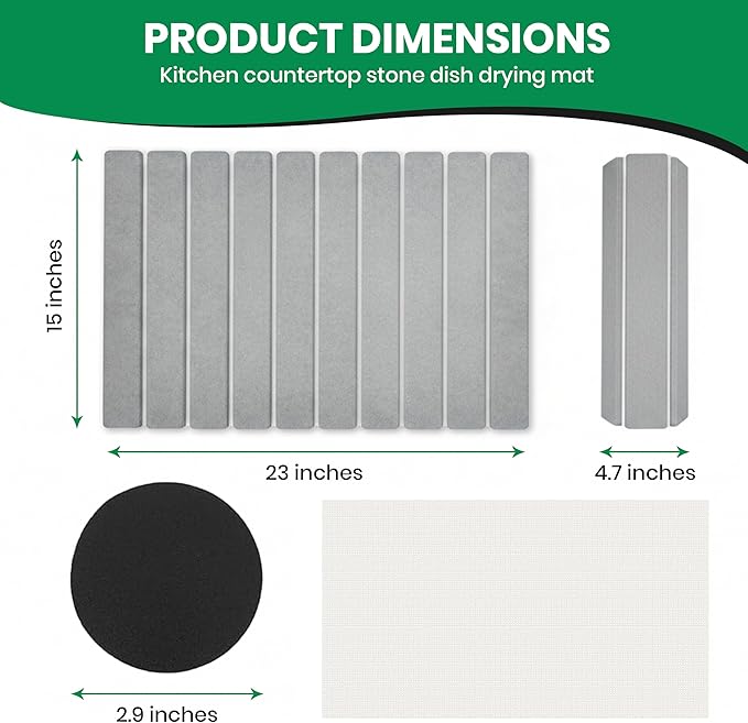 Stone Dish Drying Mat for Kitchen Counter - 23x15 Large Quick Dry Stone Mat Kitchen, Absorbent Diatomaceous Earth Kitchen Drying Mats for Countertops, Fast Drying Stone Sink Mat for Dishes and Cups