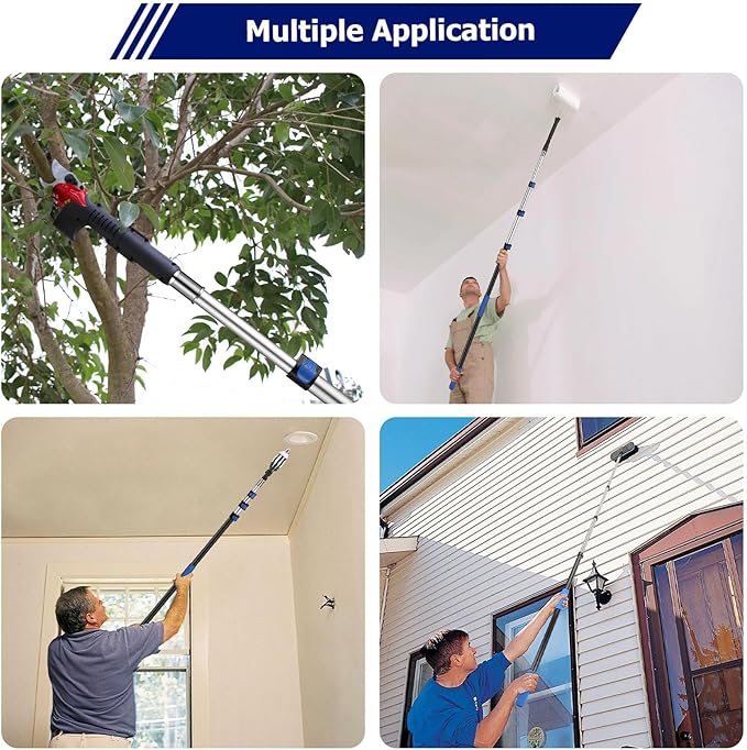 12FT Telescopic Extension Pole | 3-12FT Adjustable Aluminum Paint Roller & Cleaning Pole | Universal Twist-On Metal Tip | Sturdy Multi-Purpose Household Tool for Dusting, Painting & More