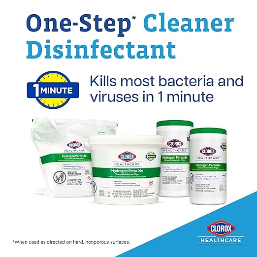 Clorox Healthcare Hydrogen Peroxide Cleaner Disinfectant Wipes, 6.75" x 5.75", 155 Count, Pack of 6 (Package May Vary)