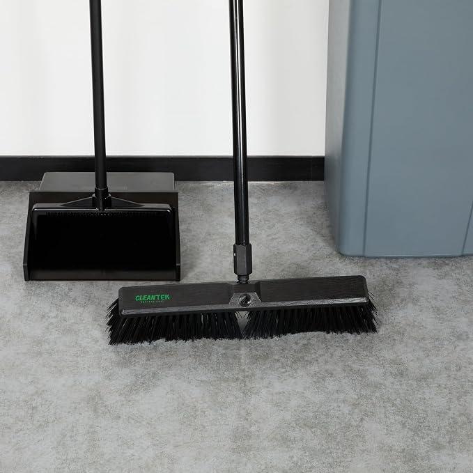 Restaurantware-BROOM HEAD ONLY: Clean Tek Professional 17.13-Inch Push Broom Head, 1 Heavy-Duty Cleaning Tool - Handle Sold Separately, Fine Flagged Bristles, Black Plastic, Outdoor Use