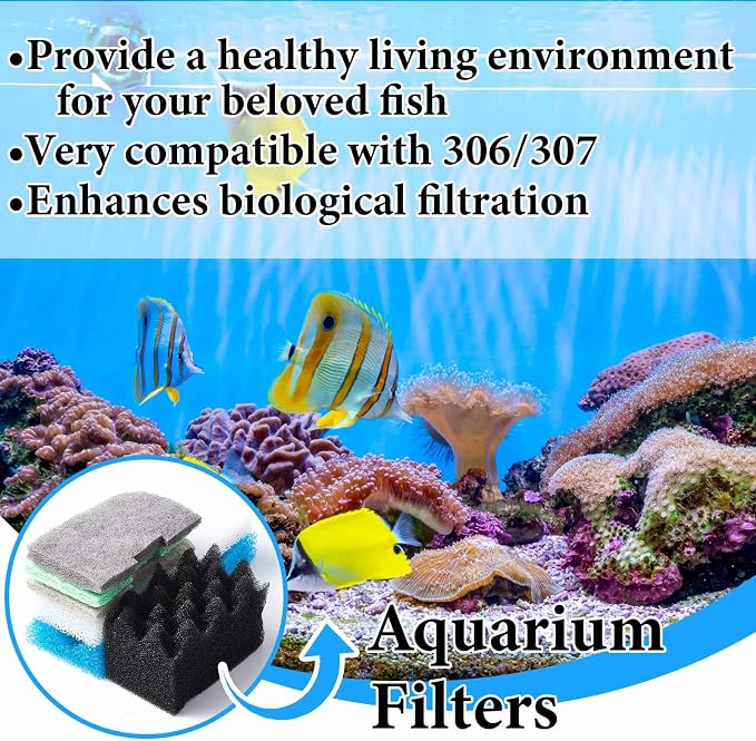 Threlaco 52 Pcs Replacement Filter Media Kit Compatible with Fluval 306/307 Aquarium Filters, Include Three Bio Sponge, Ammonia/Phosphate/Nitrite Remover, Towel and Grease
