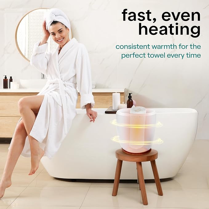 SereneLife Counter Towel Warmer Bucket - with Customized Fragrance for Spa and Bathroom, Luxury Towel Heater, Auto Shut Off, Fits 1 Large Towel, Blanket, Bathrobe, PJs (Cherry)