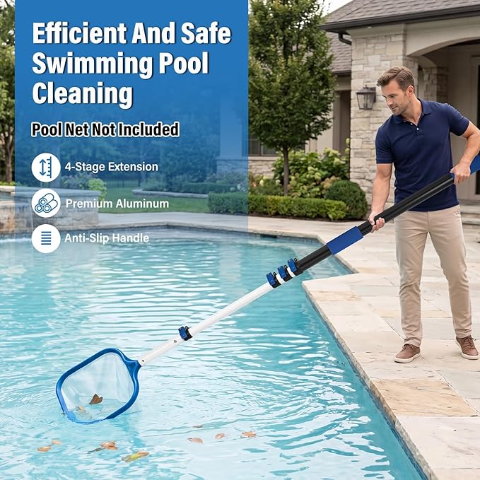 getlstub 16FT Telescopic Pool Pole, Heavy Duty Aluminum Extension Pole 4-16 FT for Above Ground & Inground Pools, Fits Skimmer, Net, Brush & Vacuum Heads