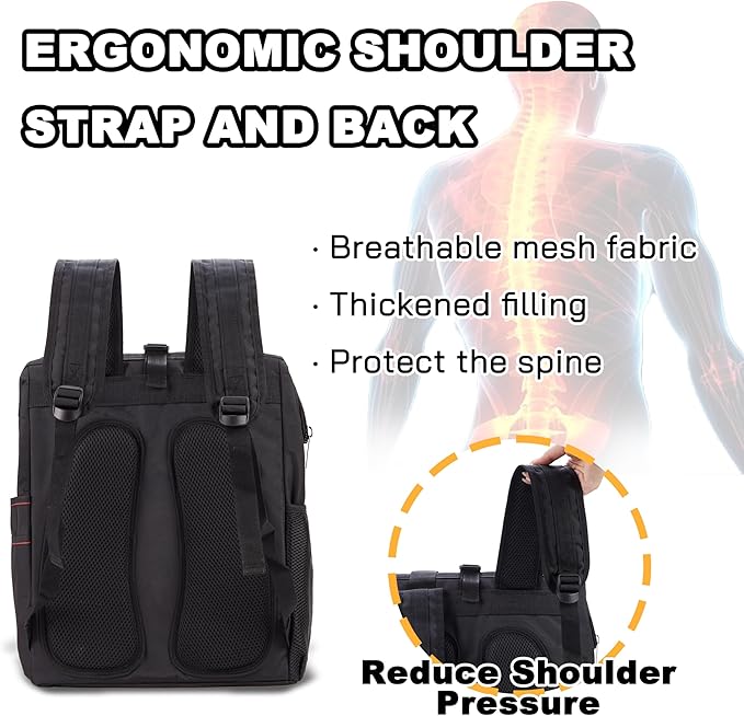 Backpack Tool Bag with Padded Back Support Heavy Duty Tool Kit Carrier Storage Bags for Electrician, Plumber, HVAC, Cable Repairman