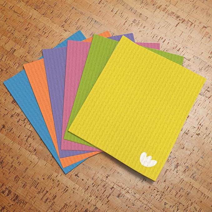 Swedish Dish Cloths Compostable Sponge Cloth 12 Pack | Solid Assorted Happy Colours | Reusable Cleaning Hand Towel Bulk Buy | for Kitchen, Counters & Washing Dishes | Eco-Friendly Cellulose Cotton