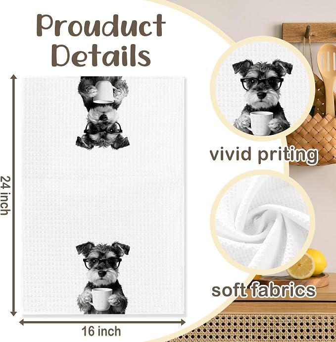 Funny Schnauzer Kitchen Towels, Dog Kitchen Accessories, Dog Chef Gifts for Women Decorative Hand Towels for Kitchen Decor, Coffee Lovers Gifts Dish Tea Towel, 16x24 Inch