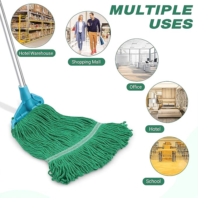 10 PCS 27.6 Inch Commercial Mop Head Refills – Heavy Duty Cotton Replacements for Industrial and Residential Floor Cleaning (Green)