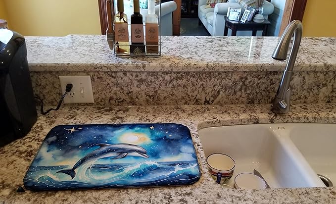 Caroline's Treasures Dolphin in a Starry Sea Dish Drying Mat Absorbent Dish Drying Mat Pad for Kitchen Counter Dish Drainer Mat for Countertop, 14 x 21", Multicolor