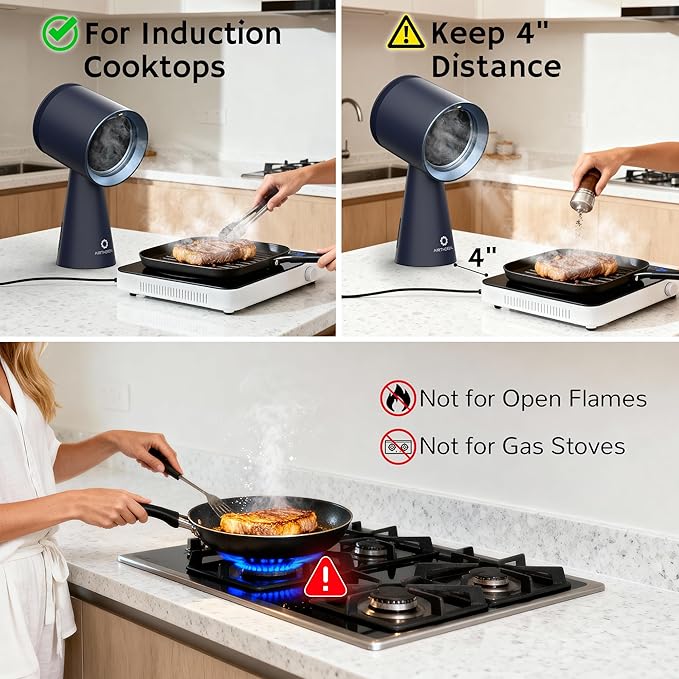AIRTHEREAL Portable Range Hood with Rechargeable Battery Powered, 3-Speed Suction, Desktop Exhaust Fan for Kitchen, with Extra Grease Filter and Replacement Activated Carbon Filters RH180B Blue