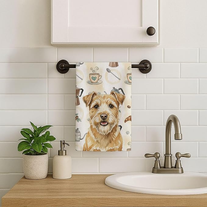 Caroline's Treasures Wheaten Norfolk Terrier Coffee Bar Kitchen Towel Velour Plush Front and Cotton Loop Back Machine Washable