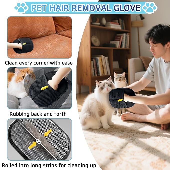 Pet Hair Remover for Carpet, Carpet Rake for Pet Hair Removal with 54" Adjustable Handle, Reusable Dog Hair Remover Broom with Copper Teeth & TPU Brush for Rugs, Couch, Mats and Pet Beds