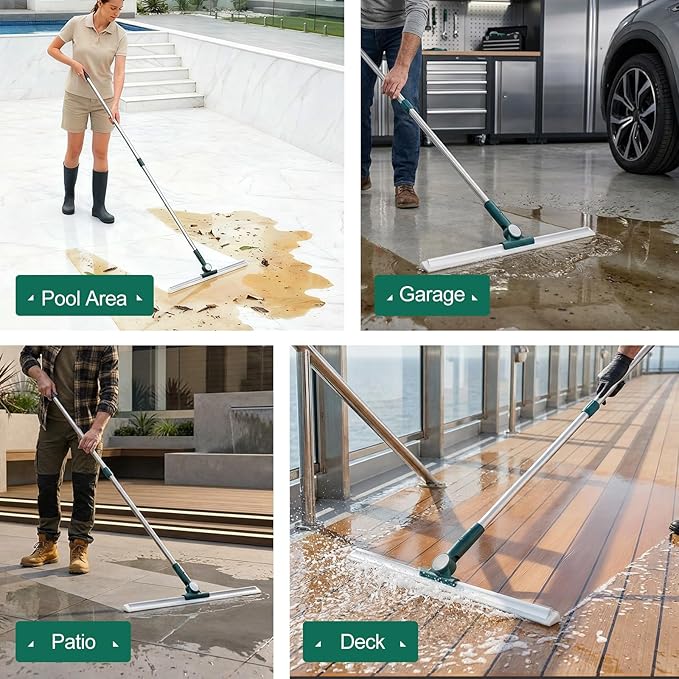 29"-49" Telescopic Pole Floor Squeegee for Concrete Floor, 21.85" Wide Heavy-Duty Squeegee with Detachable Stiff Brush, Large Squeegee Broom for Tile Floor, Garage, Swimming Pool, Bathroom