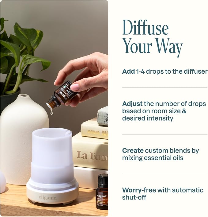 Cliganic Ceramic Diffuser (White), 100ml Ultrasonic for Essential Oils Aromatherapy, Home & Office