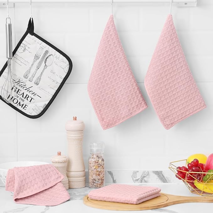 Homaxy Microfiber Waffle Weave Kitchen Dish Cloths, 12 x 12 Inch Ultra Absorbent and Solid Color Dish Towels for Kitchen Fast Drying Dishcloth for Washing Dishes, 12 Pack, Pink