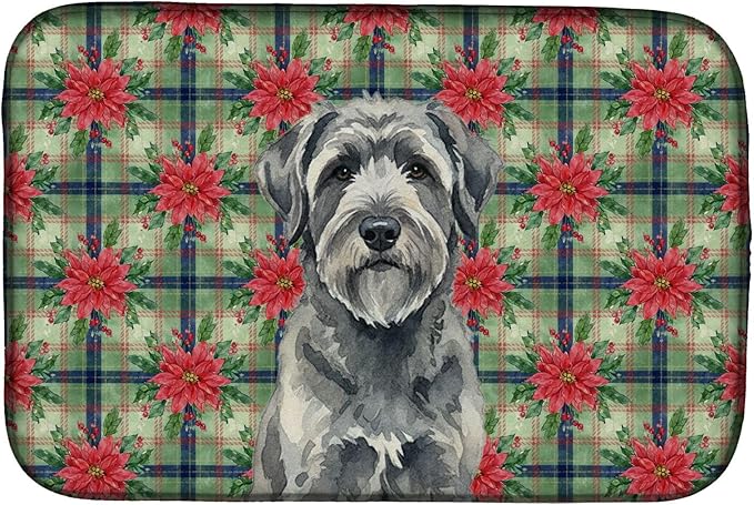 Caroline's Treasures Gray Bouvier des Flandres Christmas PoinsettIas Dish Drying Mat Absorbent Dish Drying Mat Pad for Kitchen Counter Dish Drainer Mat for Countertop, 14 x 21", Multicolor