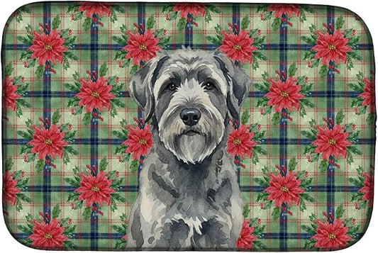 Caroline's Treasures Gray Bouvier des Flandres Christmas PoinsettIas Dish Drying Mat Absorbent Dish Drying Mat Pad for Kitchen Counter Dish Drainer Mat for Countertop, 14 x 21", Multicolor