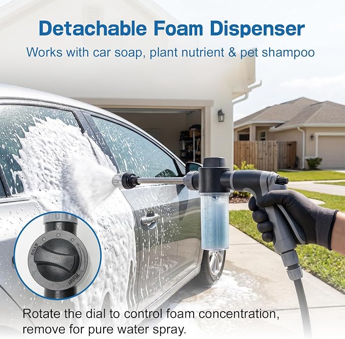 High Pressure Hose Nozzle, Pressure Washer Gun with 360° Rotating Head, Heavy Duty Adjustable Twist Hose Nozzle Jet Sweeper Nozzle for 3/4" Garden Hose, Power Washer for Car Yard Patio Pet Washing (B)