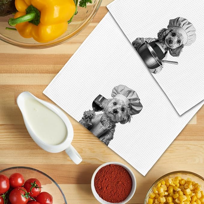 Funny Chef Poodle Kitchen Towels Set of 2, Poodle Dog Gifts for Women Dish Tea Towels for Kitchen, Dog Mom Lovers Owner Gifts Decorative Hand Towel, 16x24 Inch