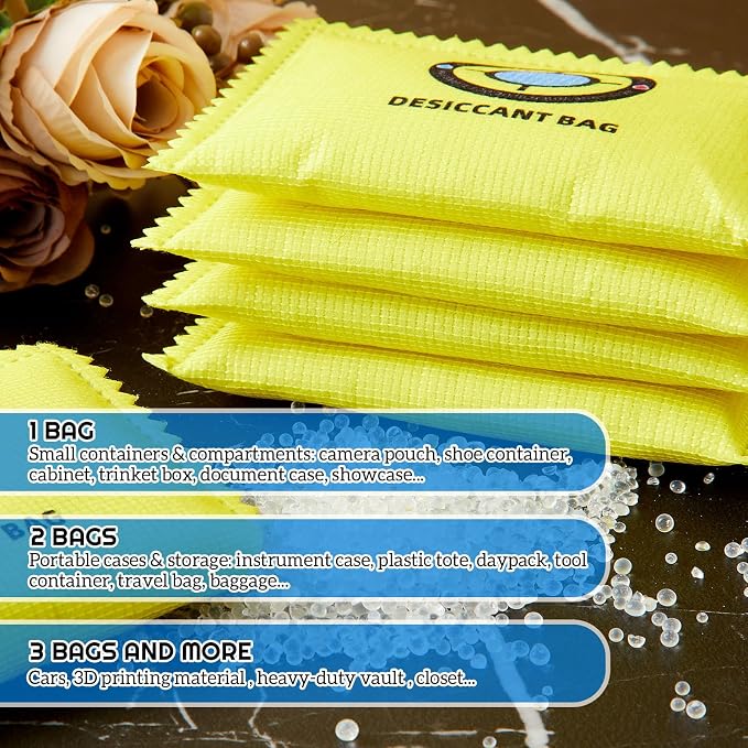 Lounsweer 24 Pack (100g Each) Rechargeable Silica Gel Desiccant Packets, Color Indicating Silica Gel Desiccant Packets for Storage Bins, Gun Safes, Camper, Cars, Closets, Drawer, Luggage