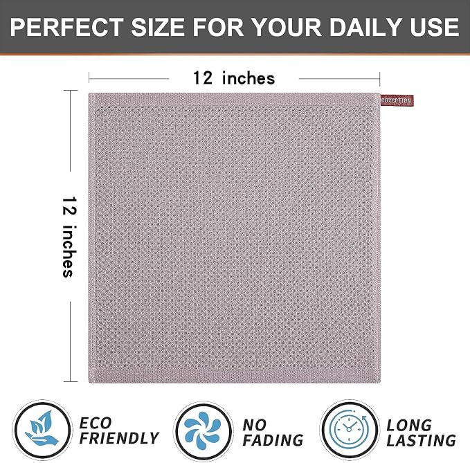 Kitinjoy 100% Cotton Kitchen Dish Cloths (12 X 12 Inches, Mixed Color), 6 Pack Waffle Weave Ultra Soft Absorbent Dish Towels for Drying Dishes Quick Drying Kitchen Towels Dish Rags