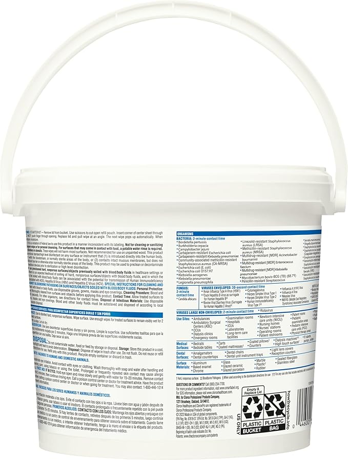 Clorox Healthcare VersaSure Cleaner Disinfectant Wipes, 110 Count Bucket, 2 Buckets/Case