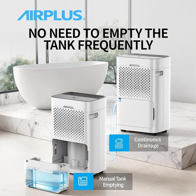 AIRPLUS 4500 Sq Ft Dehumidifier for Home and Basement, 72 Pint Portable Dehumidifiers with Drain Hose for Large Room, Quiet Sleep Mode Dehumidifier for Bedroom, RV De humidifier for Inside Camper