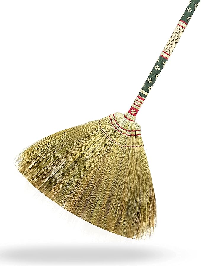 Thai Vintage Retro Grass Broom Stick, Asian Straw for Wedding Jumping, Witch, House, Long With Solid Wood Handle - Primitive Sweeping Dirt Dust Garbage