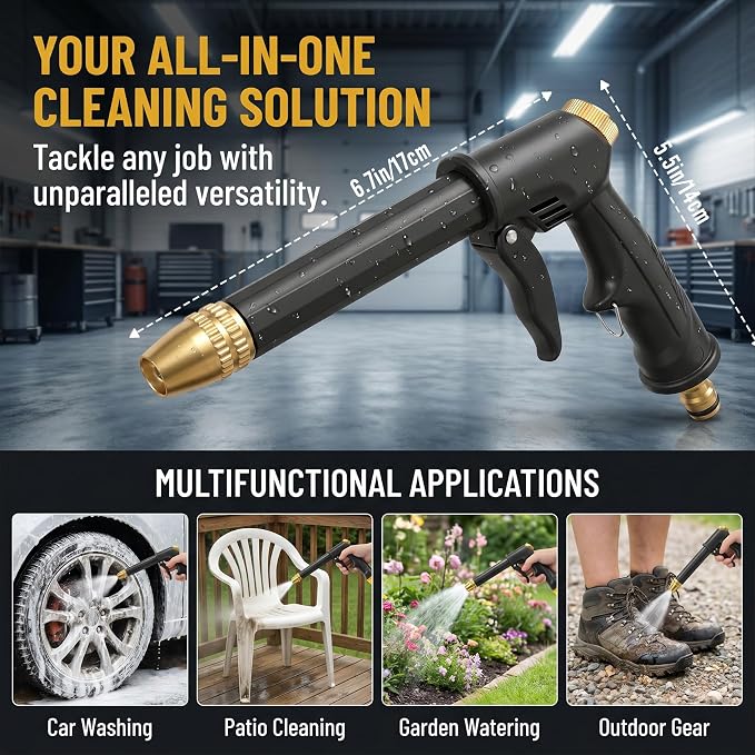 2026 high pressure hose nozzle, portable high pressure water gun with 4 Adjustable Jet Nozzle, pressure washer nozzle, power washer hose attachment for garden Patio Cleaning